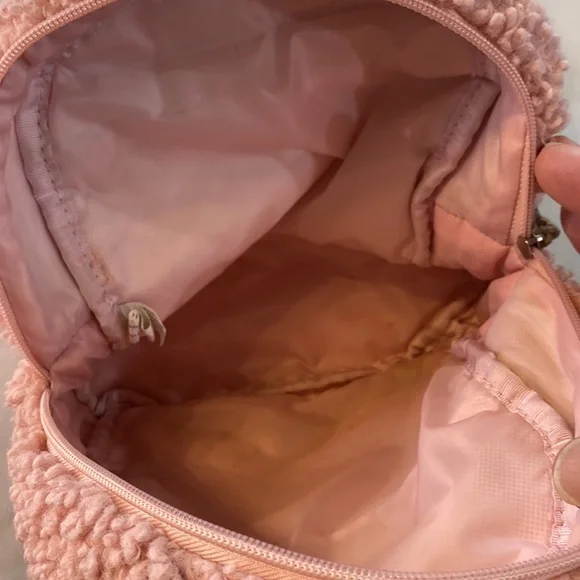 Fuzzy Pink Mini Small Backpack Purse Handbag with Gold Straps - Picture 7 of 11